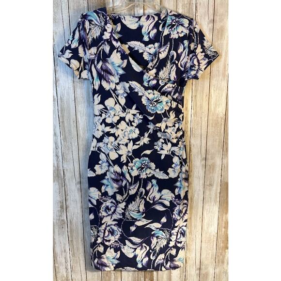 Soft Surroundings Blue Floral Print Faux Wrap Dress - Size XS - Picture 1 of 9